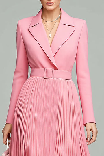 Pink Long Sleeves Pleated Blazer Dress
